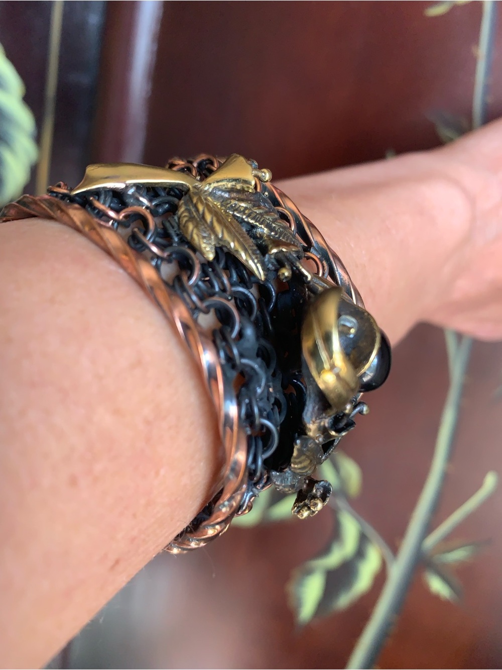 Handcrafted Mixed Metal Black and Gold Chainmail Bracelet